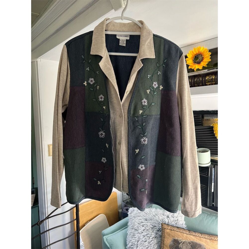 Vintage Alfred Dunner Women's Patchwork Embroidered Jacket Size L Multicolor